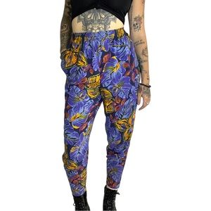 90s Vintage Colorful Leaves Elastic Pants • Size 14/16 🍂💜